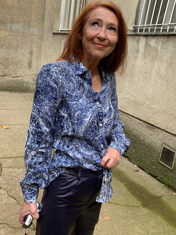 Vintage Etro Blouse With Paisley Design Blue & White -  UK