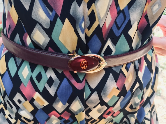True Vintage Cartier Logo Belt Bordeaux Red Leather Belt True Vintage Cartier Logo Belt Bordeaux Red Leather Belt