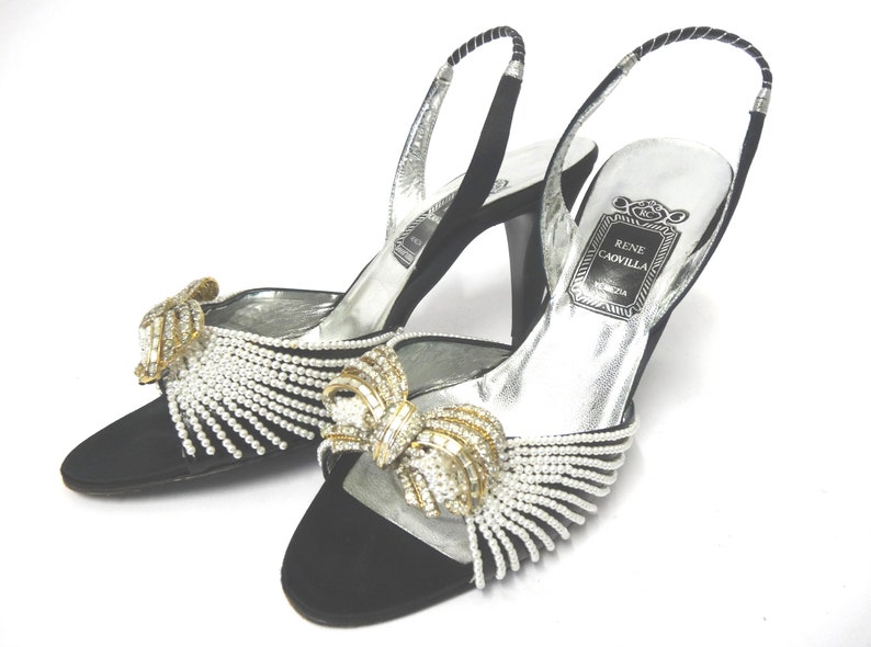 Vintage Rene Caovilla Cinderella slingback high heels sandals with shocks