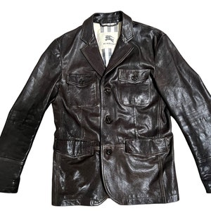 Vintage Burberry London Veste en cuir d'agneau marron foncé