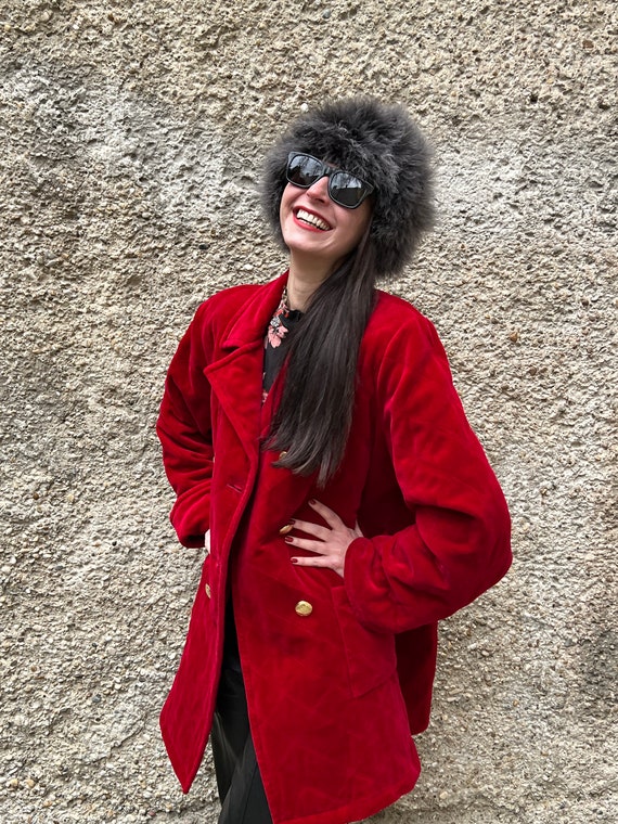 Prachtige oversized fluwelen caban jas van YSL rood fluwelen - België