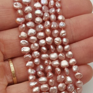 DIY pink pearl strands -x6 in lot!! Vintage flat unique Japanese Biwa pearl 3.5-4mm x 5-5.5mm temporarily strung - pack of 6