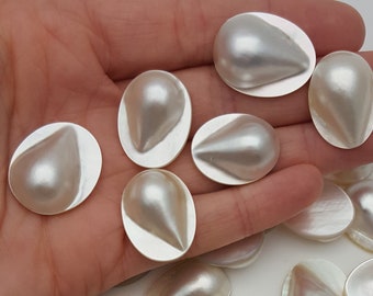 Mabe Cultured Pearl Blisters: White Oval Drop Shape, DIY Jewelry (2 Pieces)