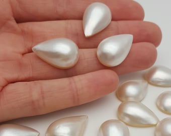 White Mabe Pearl Cabochons: Drop Shape (Pair, 13.5-14x19.5-20.5mm)