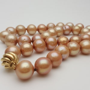 Handmade Gold Pearl Necklace: 14k Gold Clasp, Cultured Pearls