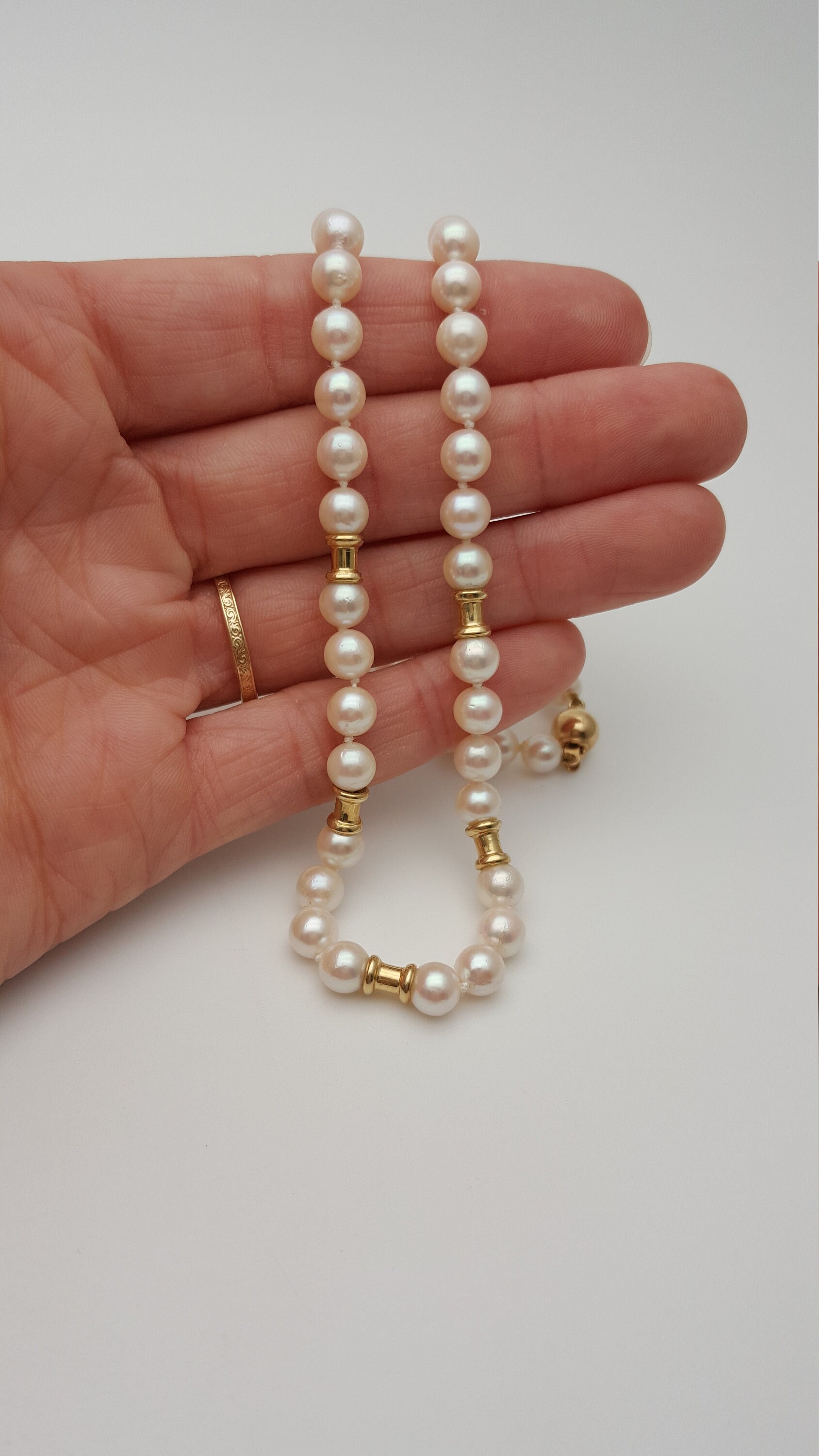 Echte Weiße Akoya-Perlen Halskette 5-6mm, 18 Zoll, Mit 14k Gold-Verschluss