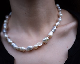 バロックパールネックレス：マルチカラー南洋＆淡水真珠、14Kゴールド