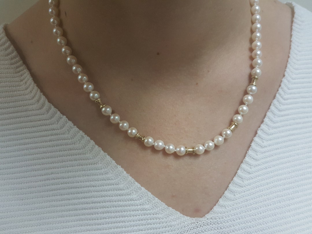 Echte Weiße Akoya-Perlen Halskette 5-6mm, 18 Zoll, Mit 14k Gold-Verschluss