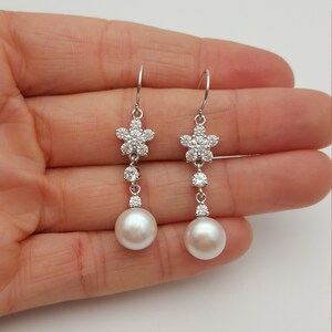 Elegant set of real pearl necklace and earrings 925 silver and CZ stones image 5