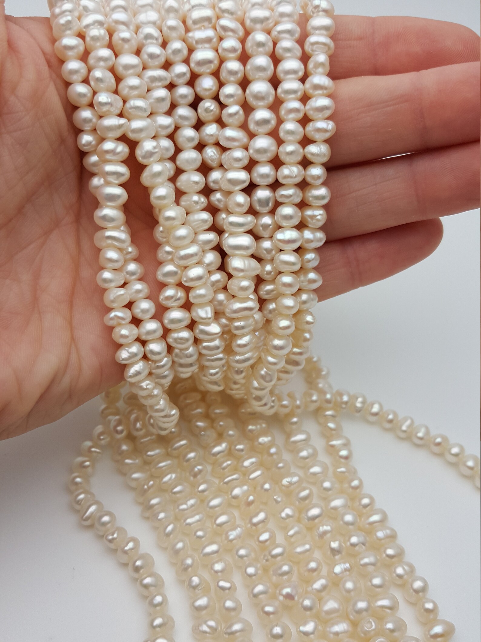 DIY Pearl Strands x5 in Lot Vintage Baroque Potato Pearl White Color 4.55.5mm X 67mm