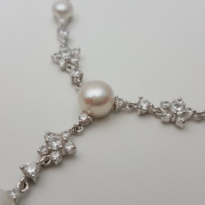 Elegant set of real pearl necklace and earrings 925 silver and CZ stones image 8