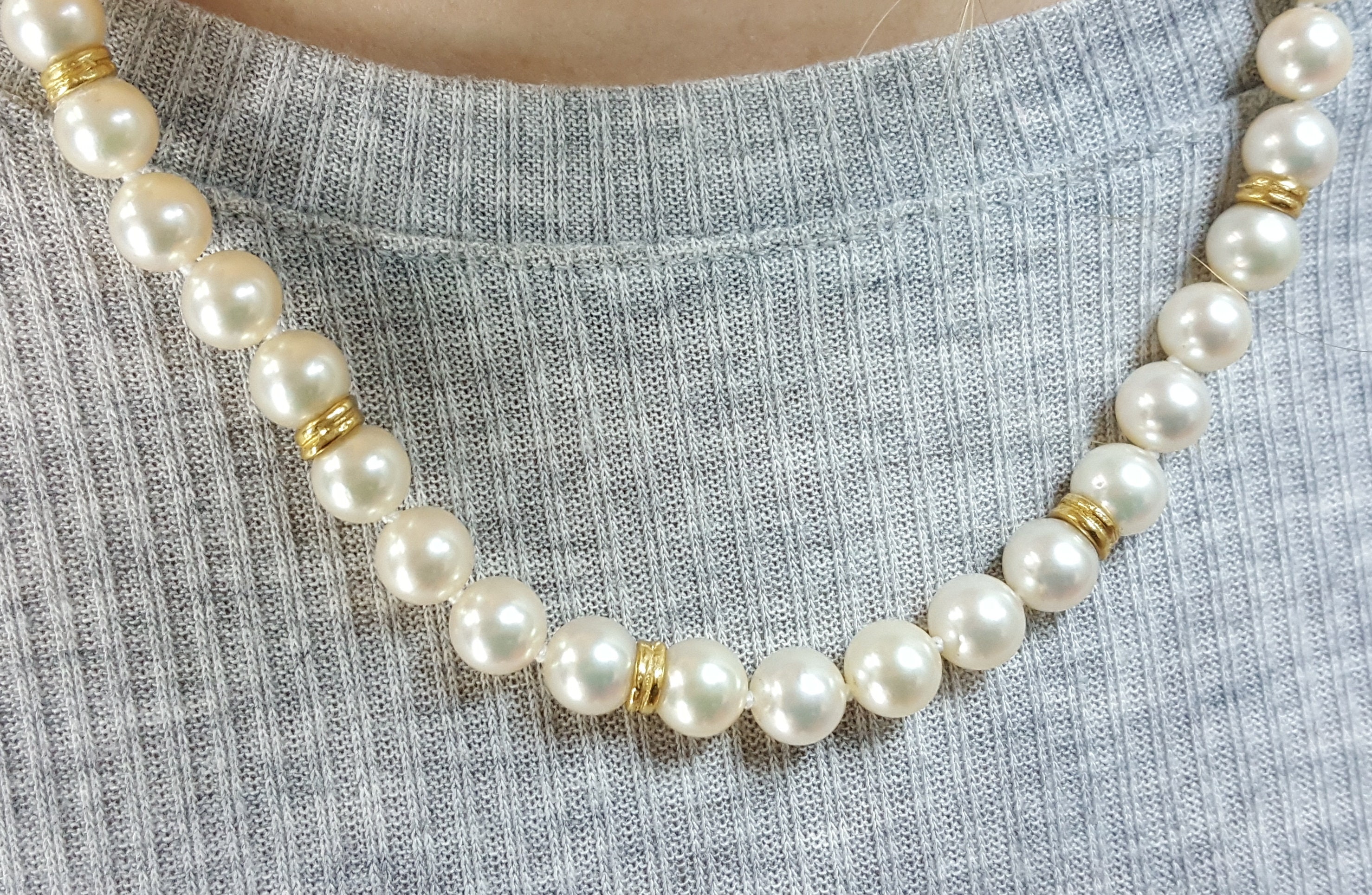 8.5-9.5mm Large Baroque Akoya Pearl Necklace, White Japanese Akoya