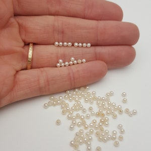 DIY PEARLS - Pack of loose pearls - Beautiful half-drilled round white tiny freshwater cultured pearls 2.25-2.5mm