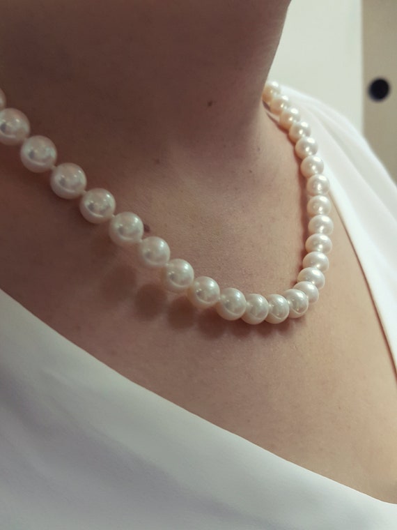 Necklace, Round White Freshwater Pearl Strand, 7.5-8mm, 17.5, 18KY 