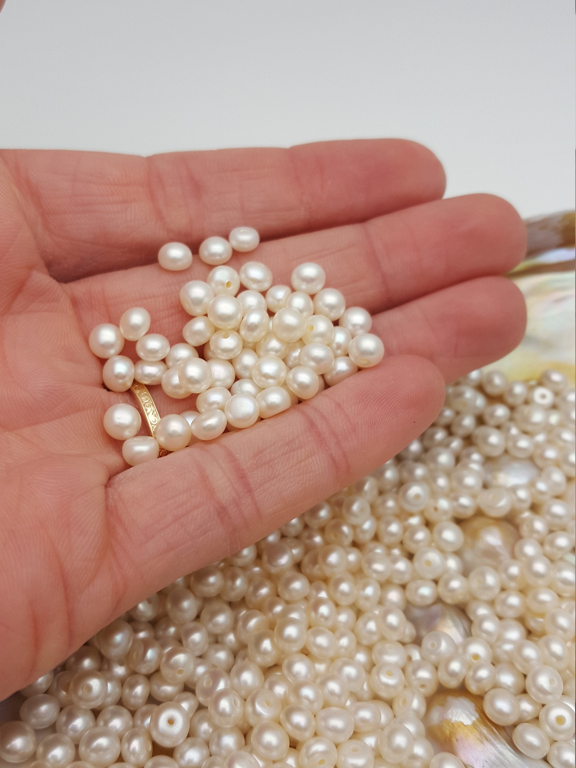 Freshwater 6mm White Button Half-Drilled Pearls (4 Pairs)