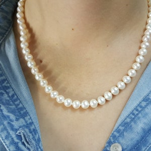 Handmade Knotted Pearl Necklace: 6-6.5mm Freshwater Pearls, 14k Gold Clasp