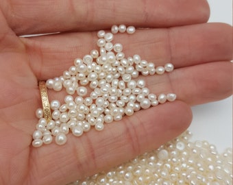 White Button Pearls: Half-Drilled Freshwater Cultured Pearls (2.5-3mm, 10 grams)