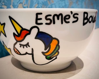 Unicorn bowl personalised with any name for cereal pasta birthday gift Mother’s Day