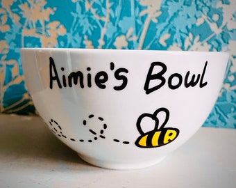 Personalised bee bowl for cereal soup with name bee lover gift