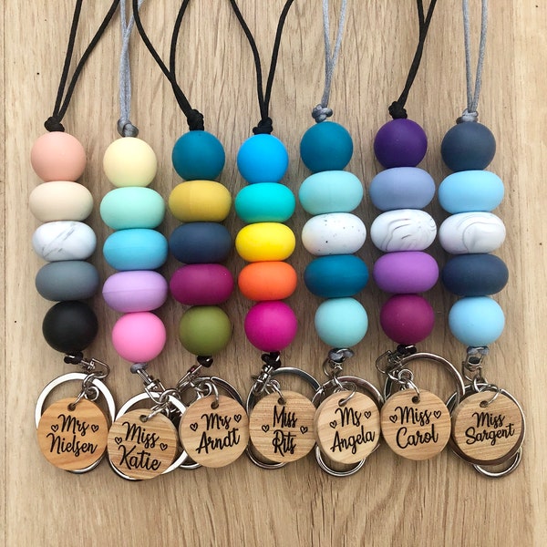 Personalised lanyards with custom name tags for teachers choose colours pastels winter colours teal mustard wine