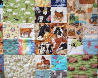 Unique Handmade Patchwork Heirloom I-Spy Quilt - Farm (009)