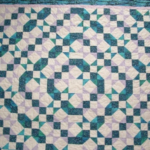 Unique Handmade Patchwork Heirloom Lap Quilt - Blue Bamboo