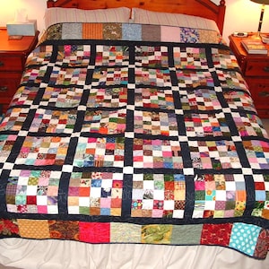 Unique Handmade Patchwork Heirloom King Bed Quilt - New Year Scappy