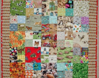 Unique Handmade Patchwork Heirloom I-Spy Quilt - Farm (153)