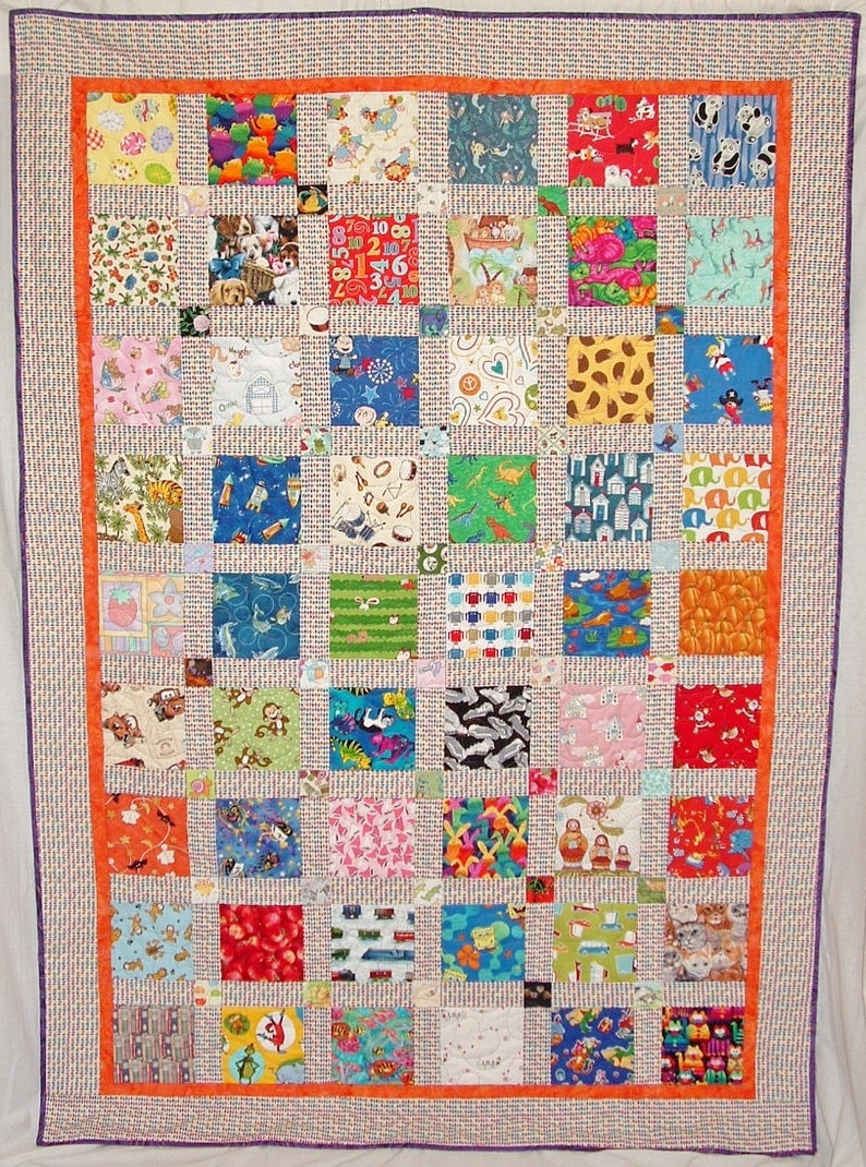 I-Spy Style with 94 Novelty Fabrics Unique Handmade Patchwork Heirloom Bed Quilt