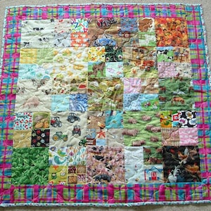 Trapunta I-Spy unica fatta a mano con patchwork e cimelio - Fattoria (455)