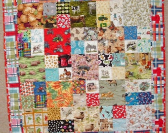Unique Handmade Patchwork Heirloom I-Spy Quilt - Farm (1038)
