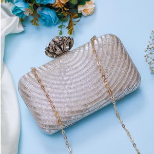 Silver Evening Clutch: Handcrafted Bridal Bag with Chain Strap
