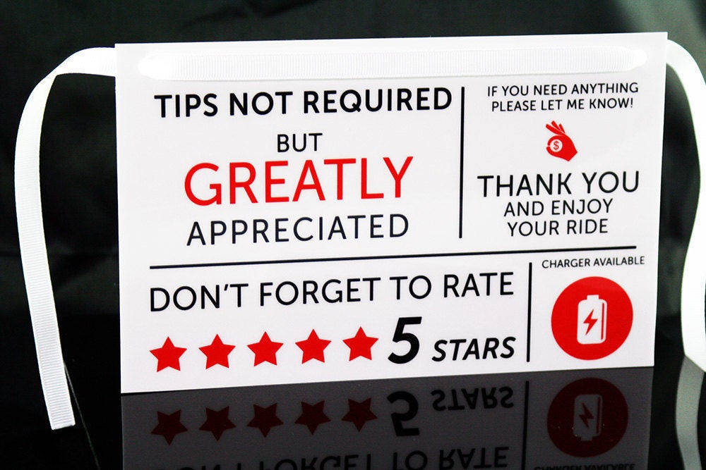 Uber Lyft Rating And Tip Sign For Rideshare Drivers 5 Stars Etsy
