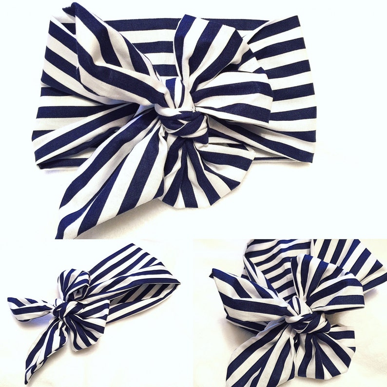 Navy blue and white stripes head wrap 1 pc
