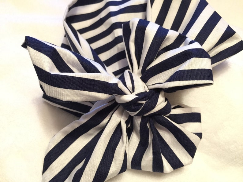 Navy blue and white stripes head wrap 1 pc