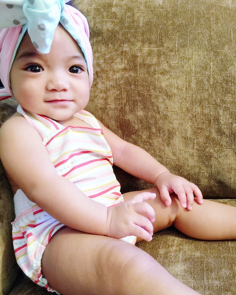 1 pc Reversible pink /& light turquoise polka dots head wrap