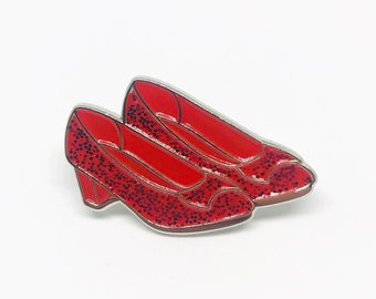 Dorothy Wizard of Oz Ruby Slippers Enamel Pin Badge | There's no place like home | Glitter Sparkle Red Shoes | Novelty Gift Idea Cute