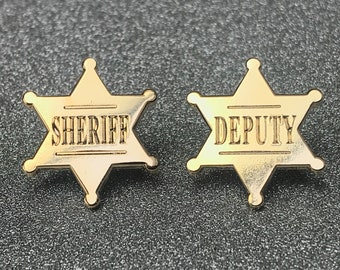 Sheriff & Deputy Gold Enamel Pin Badges | Novelty Fancy Dress | Cowboy Wild West Outlaw