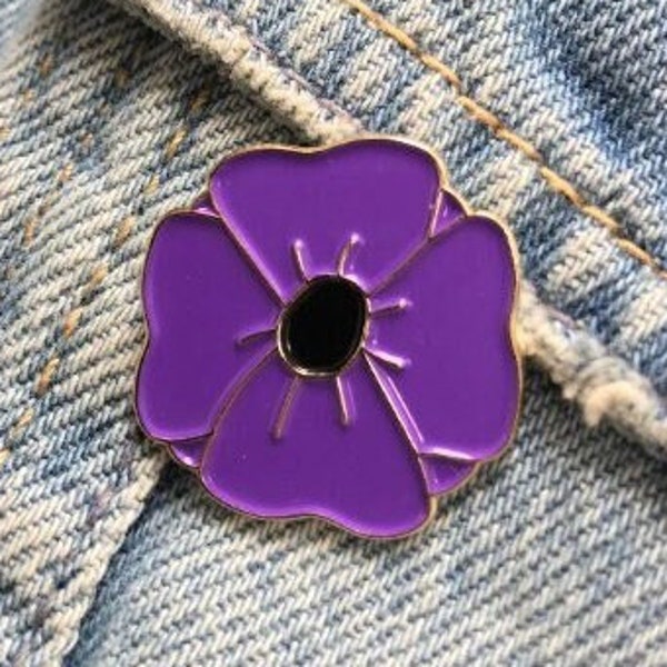 Mohnblume Emaille Pin Abzeichen | Lila Tiere der Krieg Erinnerung | Blume | Kriegsveteranen-Denkmal