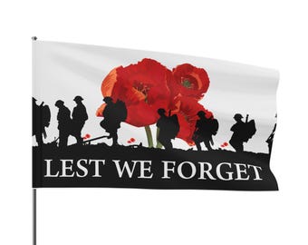 Lest We Forget 4 Soldati 5ft X 3ft Commemorazione Giorno Bandiera - Foto 3