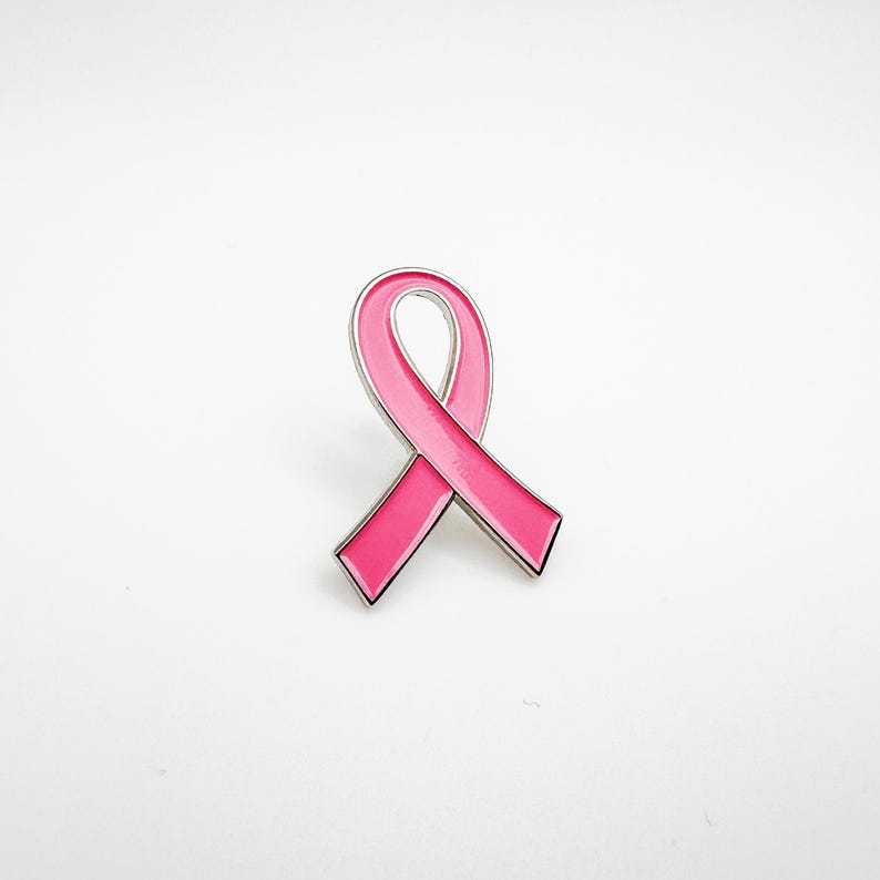 Breast Cancer Awareness Pink Ribbon Charity Enamel Pin Badge | Lapel Brooch | Donation image 1