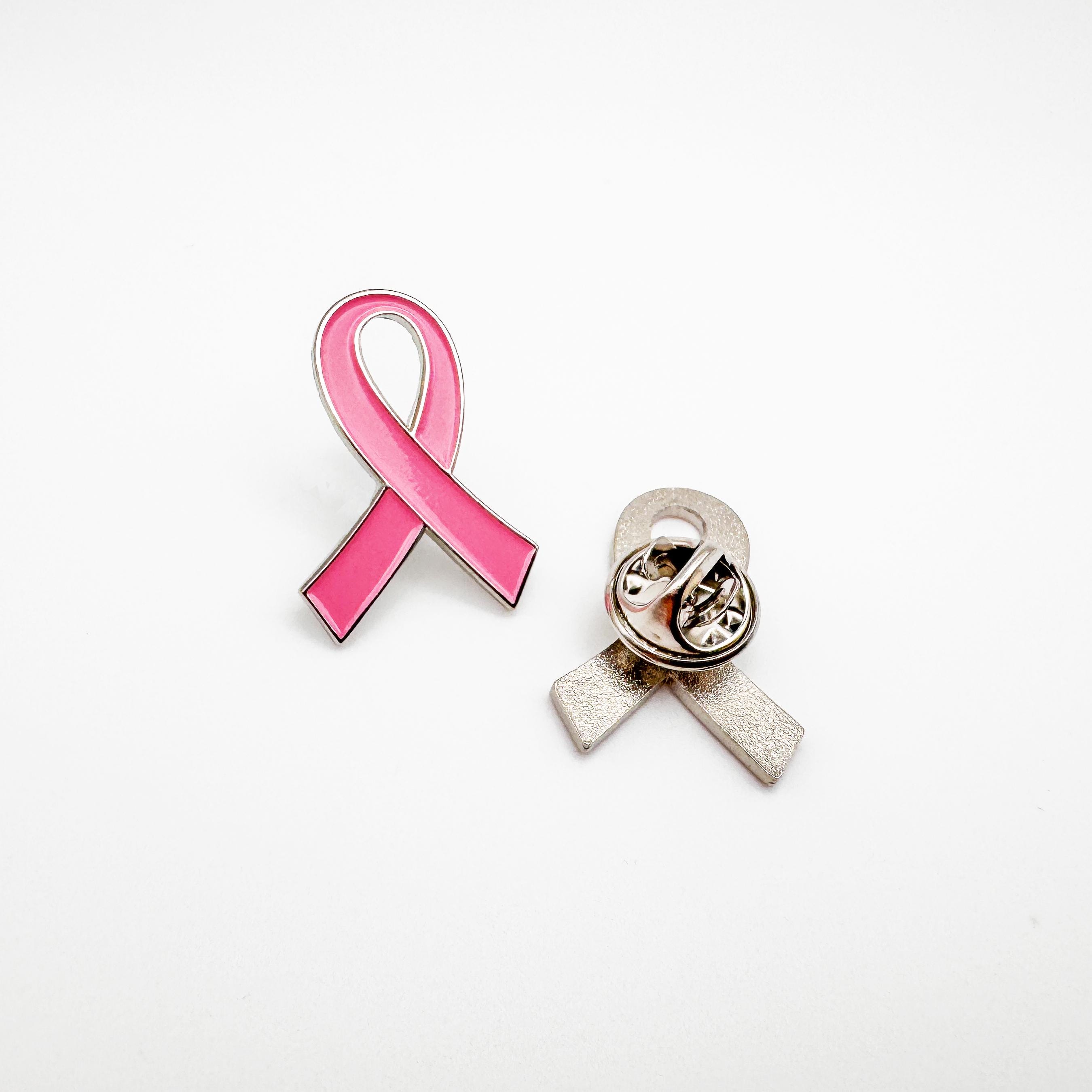 Breast Cancer Awareness Lapel Pin – Stainless Steel Ribbon With Glitter, Enamel & Gem Accents