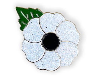 Weißer Peace Poppy Emaille Pin Anstecker | Erinnerung | Damit wir nicht vergessen | Frieden & Pazifismus | Glitzer Effekt