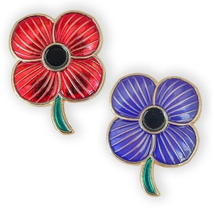 Pin&#39;s émaillé coquelicot | Rouge / Violet | Souvenir | Animaux de guerre | Journée des anciens combattants fleuris
