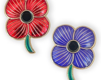 Mohnblume Emaille Pin Abzeichen | Rot/Lila | Erinnerung | Kriegstiere | Blumen-veteranentag