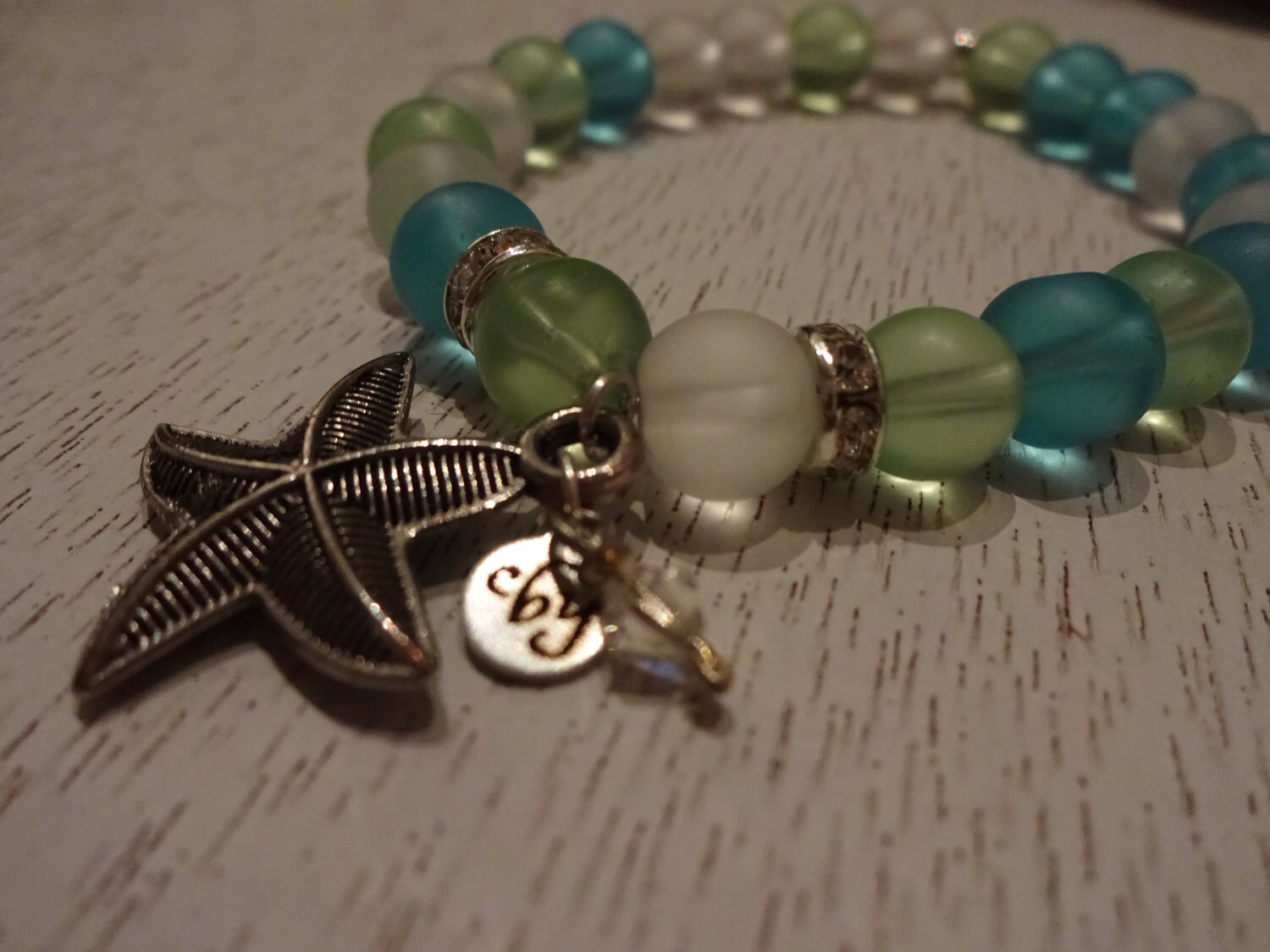 Beach Glass Beads With Starfish and Crystal Charms - Etsy