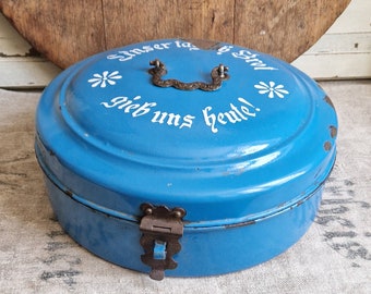 Antique bread box "Give us this day our daily bread" made of enamel bread containers Shabby vintage around 1900