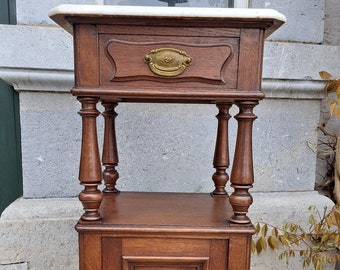 Table de chevet table de chevet chêne avec dessus marbre Shabby vintage antique Expédition France Gratuite