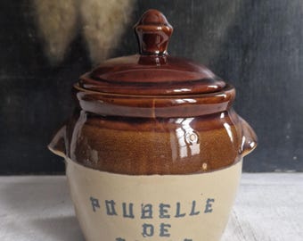 Vintage French Poubelle De Table Stoneware Table Bin With Lid and