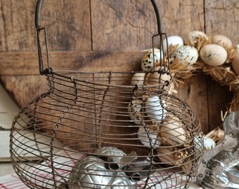 Wire basket egg basket salad basket wire fil de fer Shabby vintage from France ancient